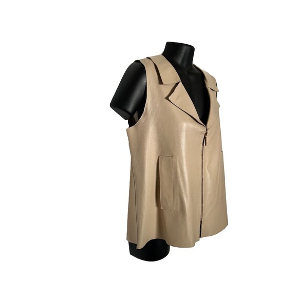 Oscar De La Renta Genuine Leather Vest Beige Gold Zipper Size 10 Made In USA - Picture 2 of 16